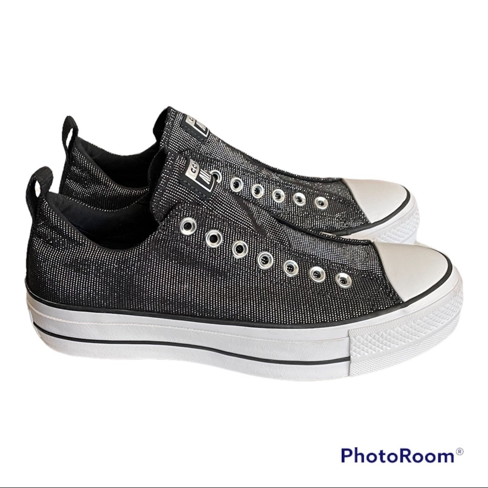 CONVERSE Chuck Taylor ALL STAR Metallic Black Lift Slip-on (No Laces) Women 10